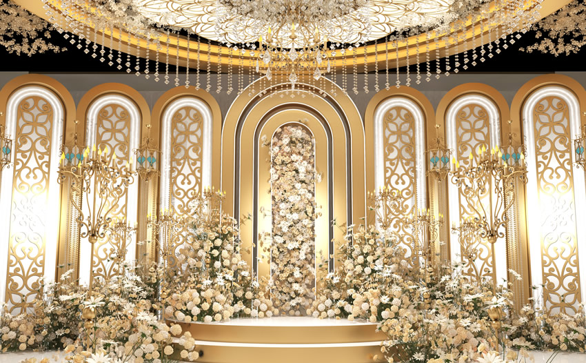 临沂香槟色调婚礼堂效果展示